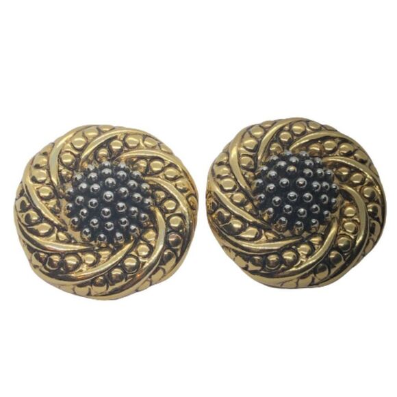 Large Chunky Gold & Silver Tone Button Earrings - Picture 1 of 8